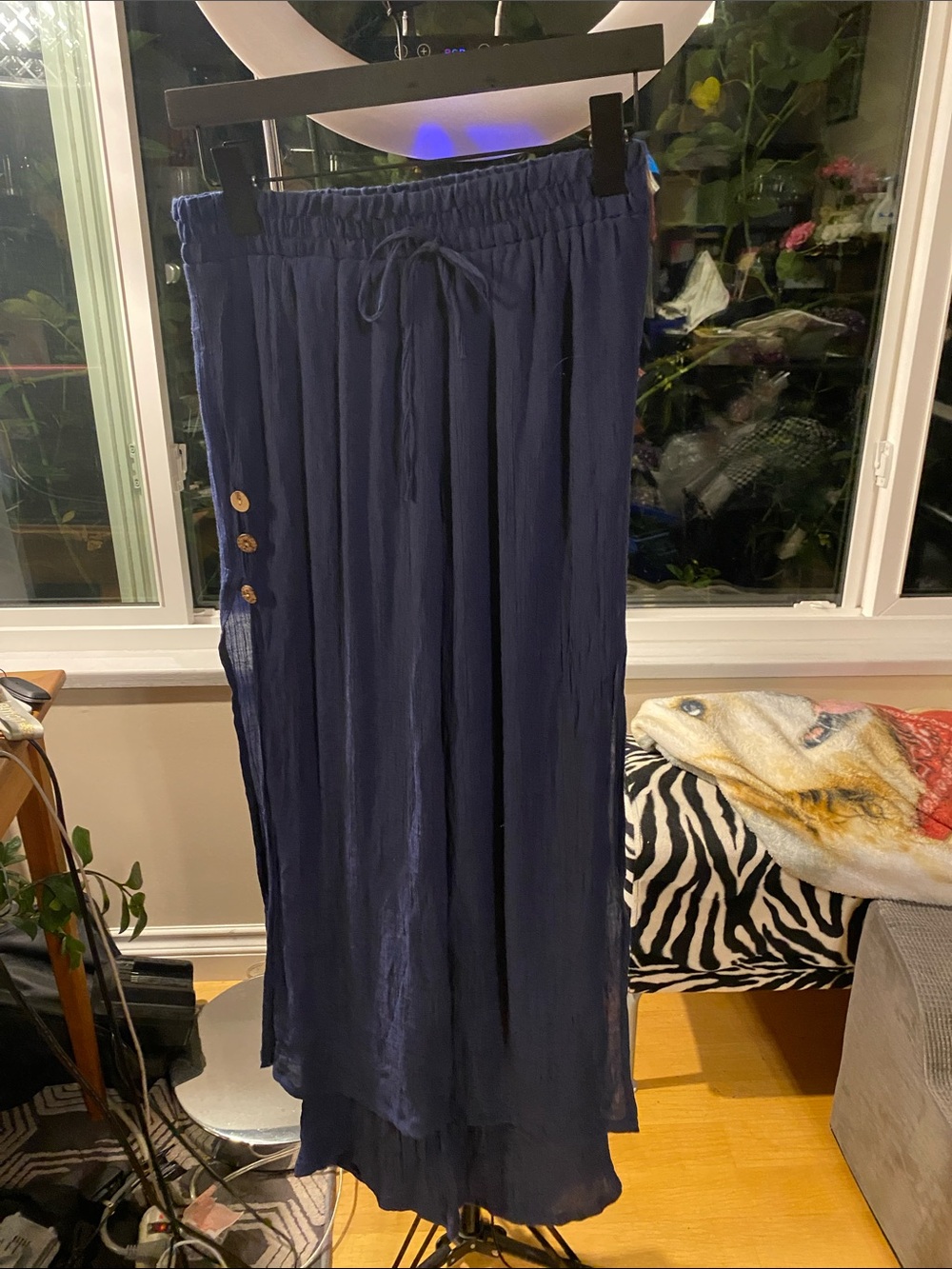 Papa Navy Smocked Split Leg Pants with Drawstring